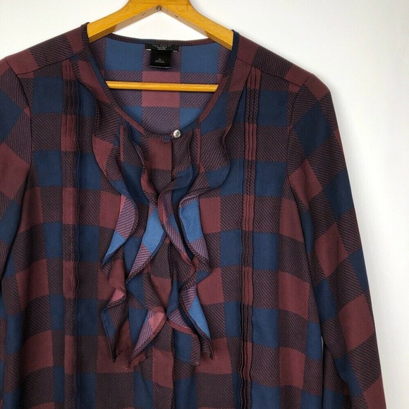 ๐ฒ Ann Taylor Plaid Check Ruffle Button Blouse Top - Picture 6 of 6